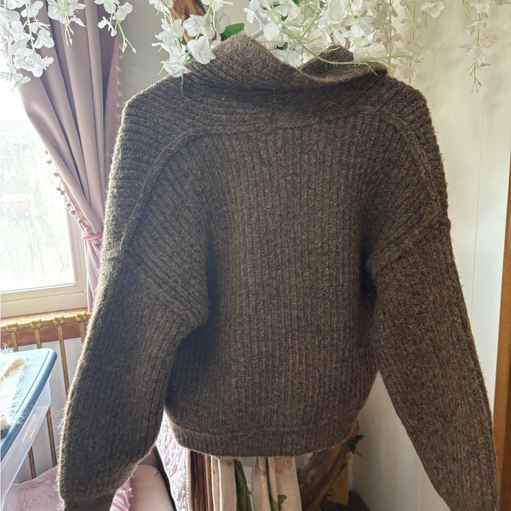 Tribal Taupe Ribbed Shawl-Collar Cardigan - Picture 6 of 10